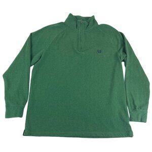 Chaps Men's Pullover Quarter Zip Stretch L Green Cotton Elastane Long Sleeve